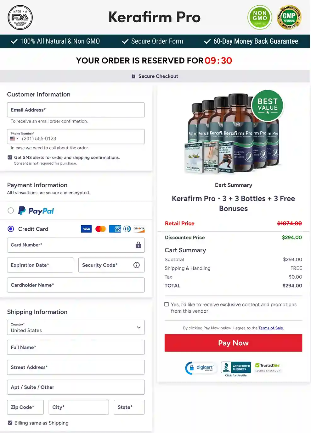 Kerafirm Pro 6 bottle best value supply with 60-day guarantee and 3 free digital bonuses